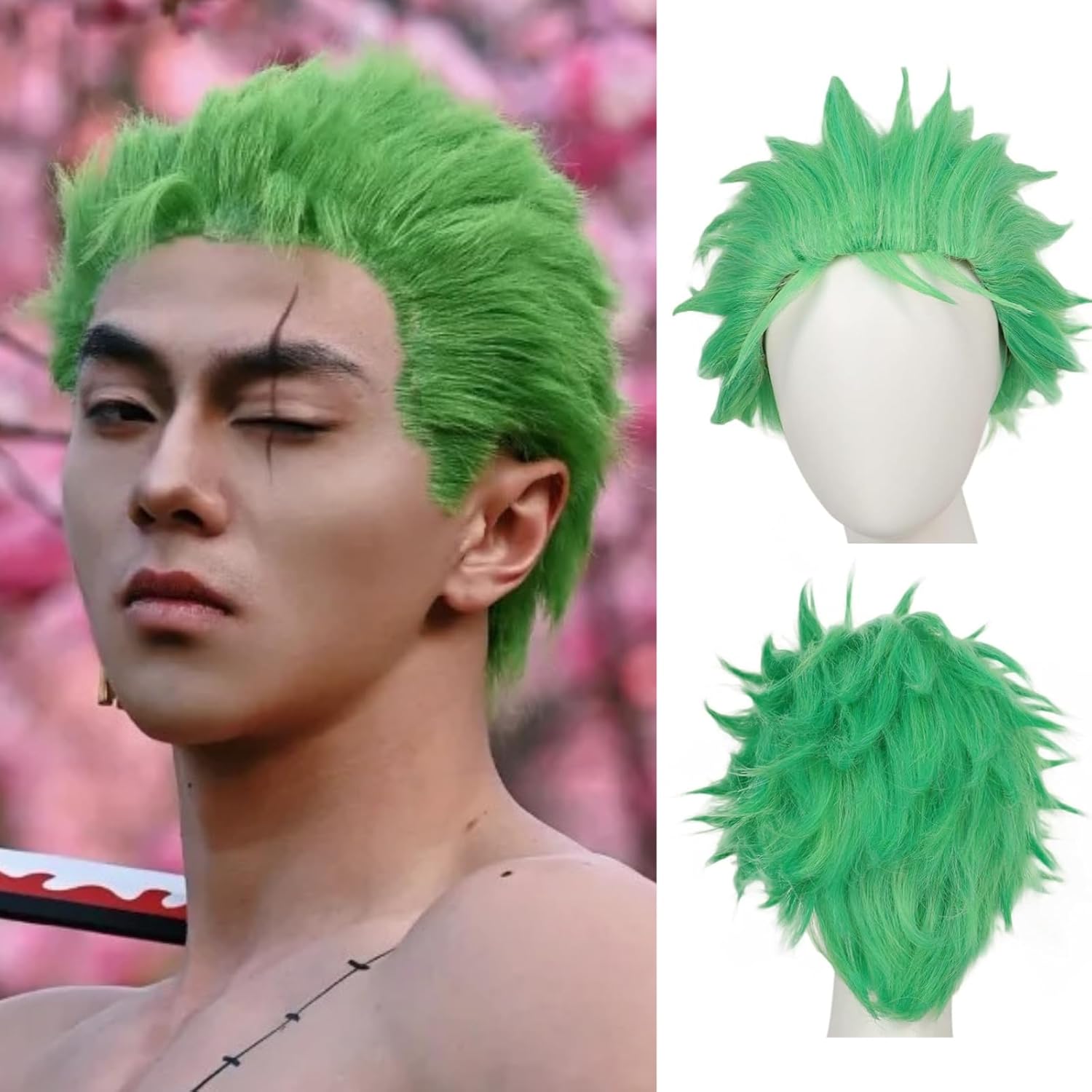 Cosplay Anime Zoro - Parrucche corte verdi per uomo Parrucca